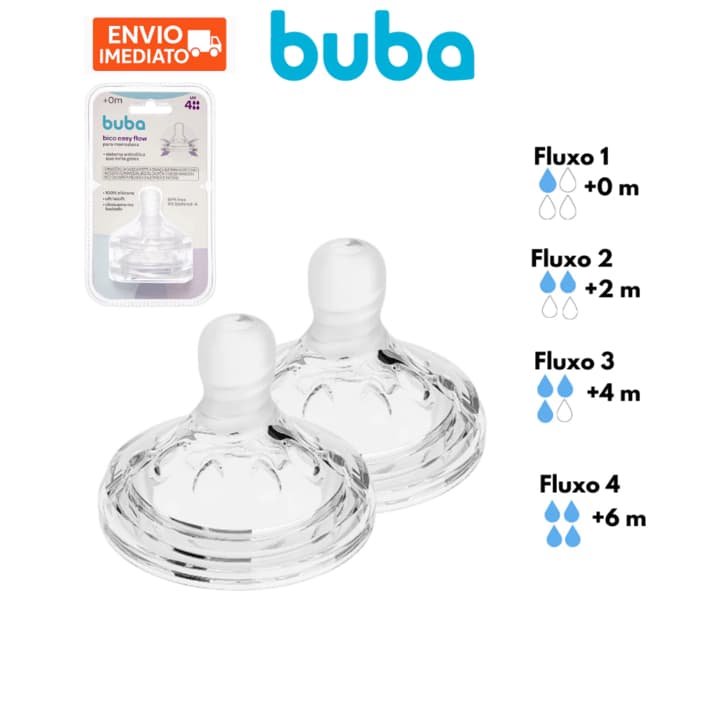 2 Bicos Mamadeira Buba Fluxo 1, 2, 3 e 4 Silicone Anticólica Crescimento Bebê 0-6 meses ou 6+Meses