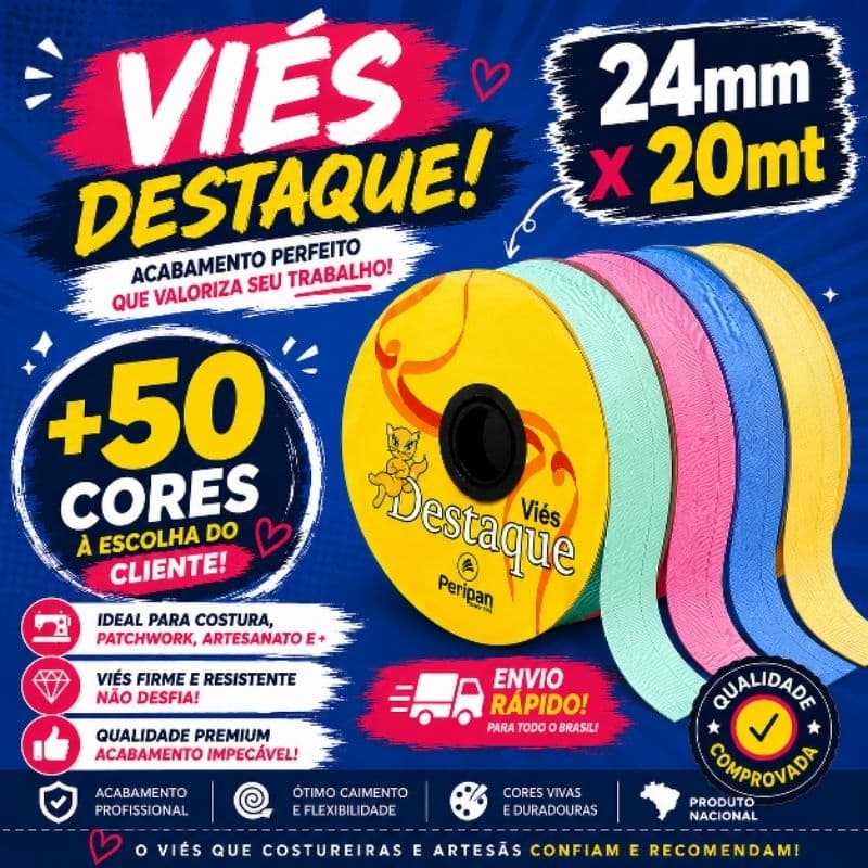 VIÉS DE ALGODÃO FINO 24MM 20MT  Destaque Peripan