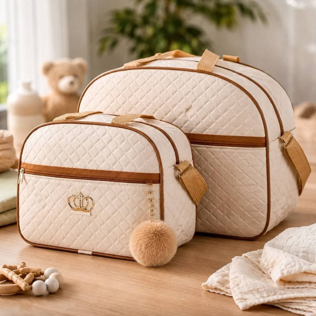 Kit 2 Bolsa Maternidade Menino/Menina Mala Para Bebê de Luxo Várias Cores C/ Pompom ENTREGA INMEDIATO