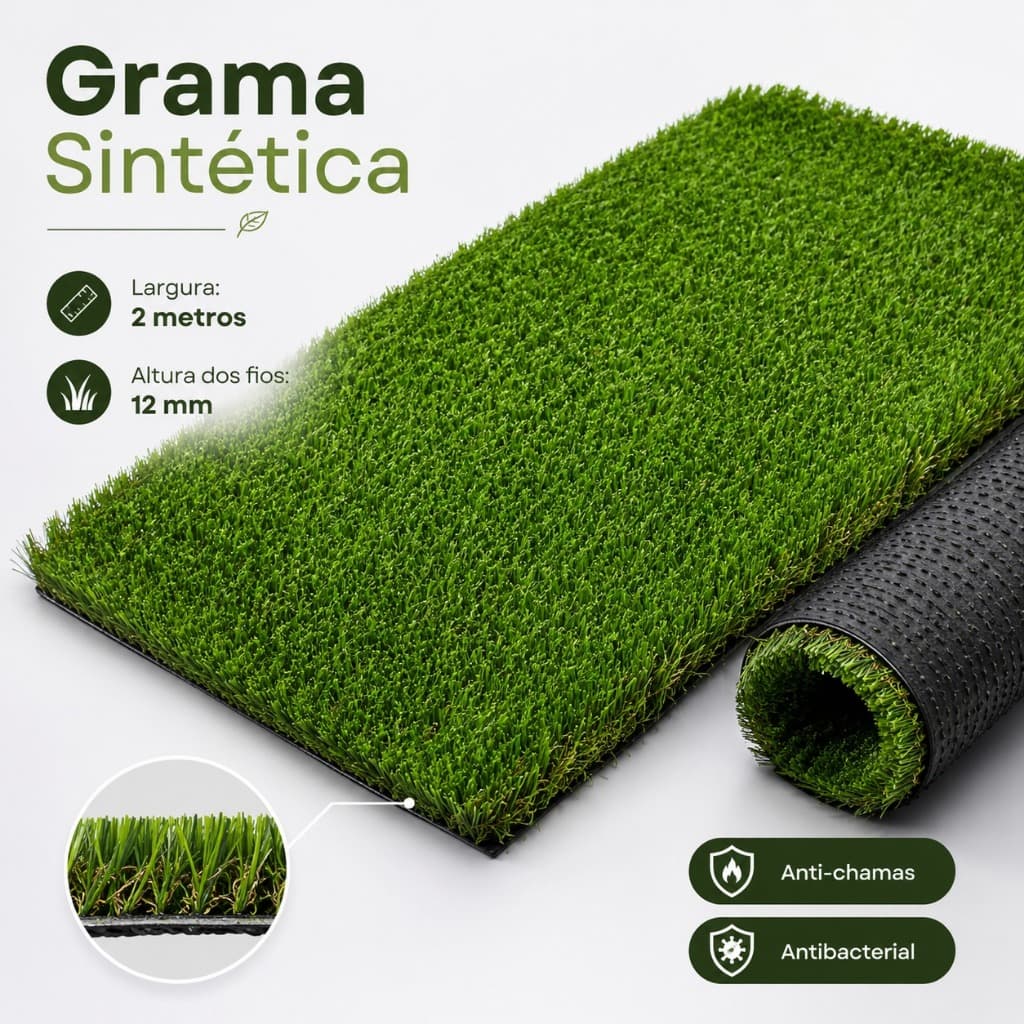 Grama Sintética Artificial Decorativa 12mm 2m Largura Tapete Jardim Varanda Quintal Pet Anti-Chamas Antibacteriana