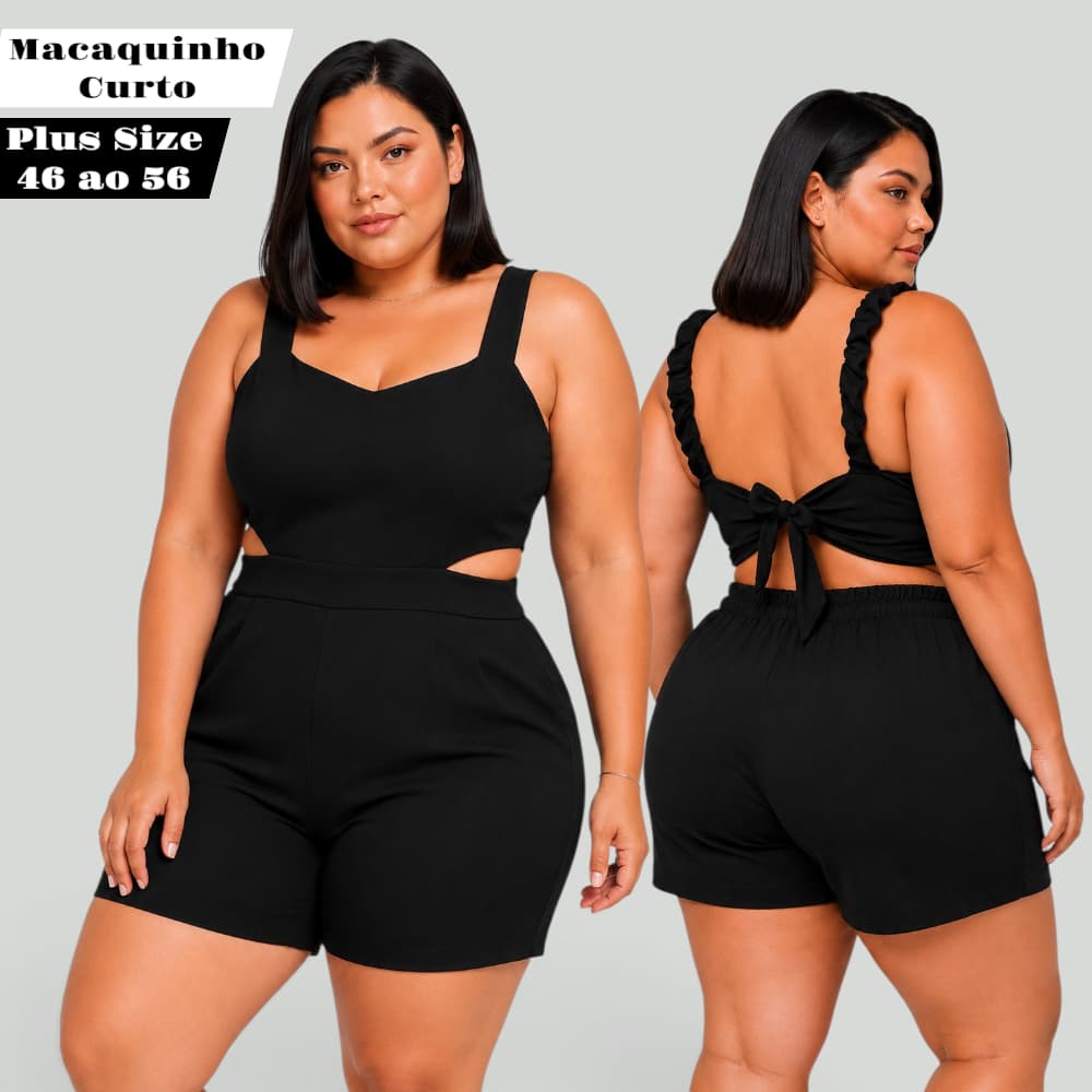 Macaquinho Plus Size Feminino Soltinho Macacão Plus Size Feminino Curto Costa Nua G1 G2 G3