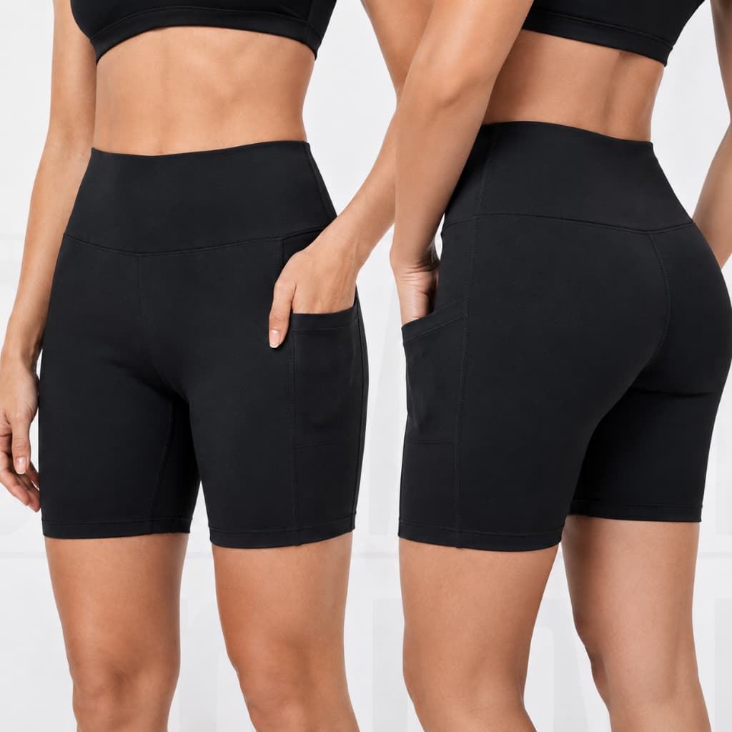 Kit 2 Shorts Meia Coxa Feminino Suplex Com Bolso Lateral Cintura Alta Academia Fitness