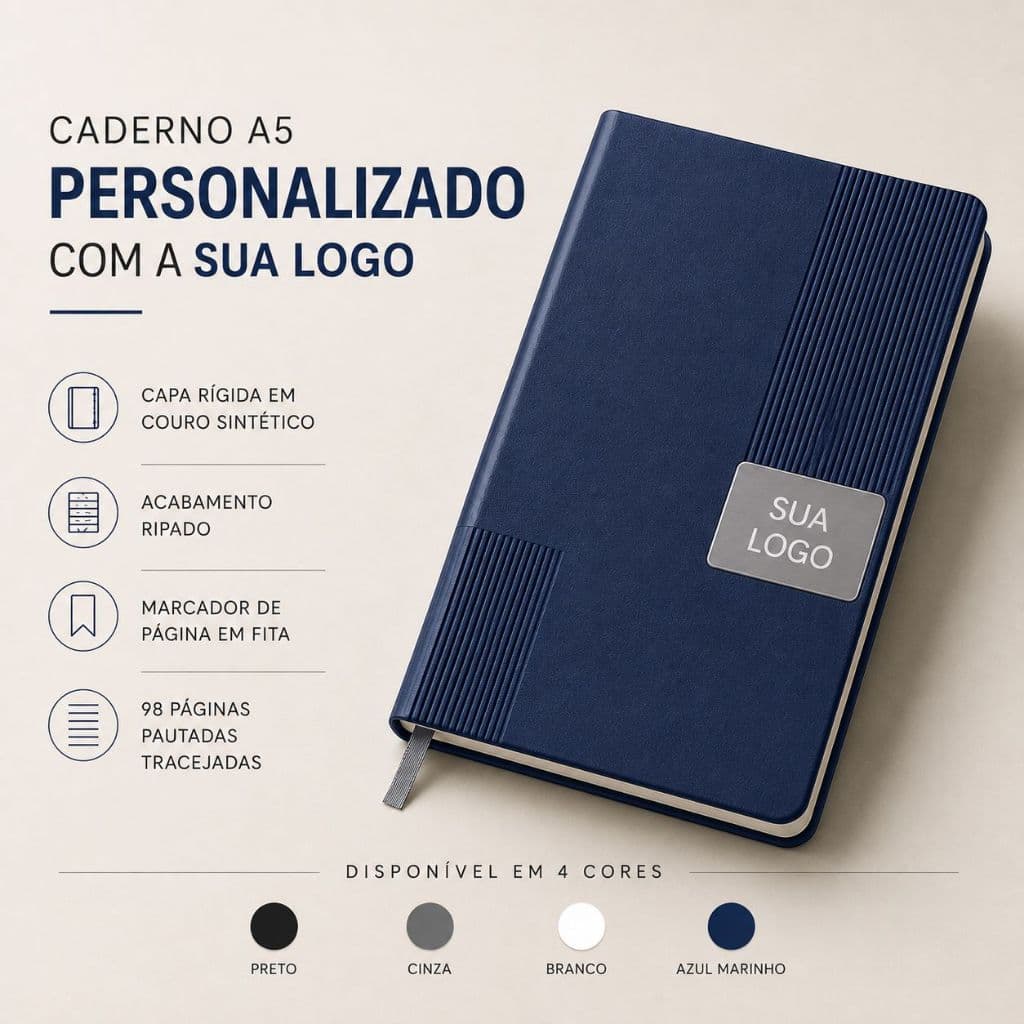 Caderno  Personalizado Com Logo Bloco Agenda Capa de Couro Com Placa de Metal Pautado