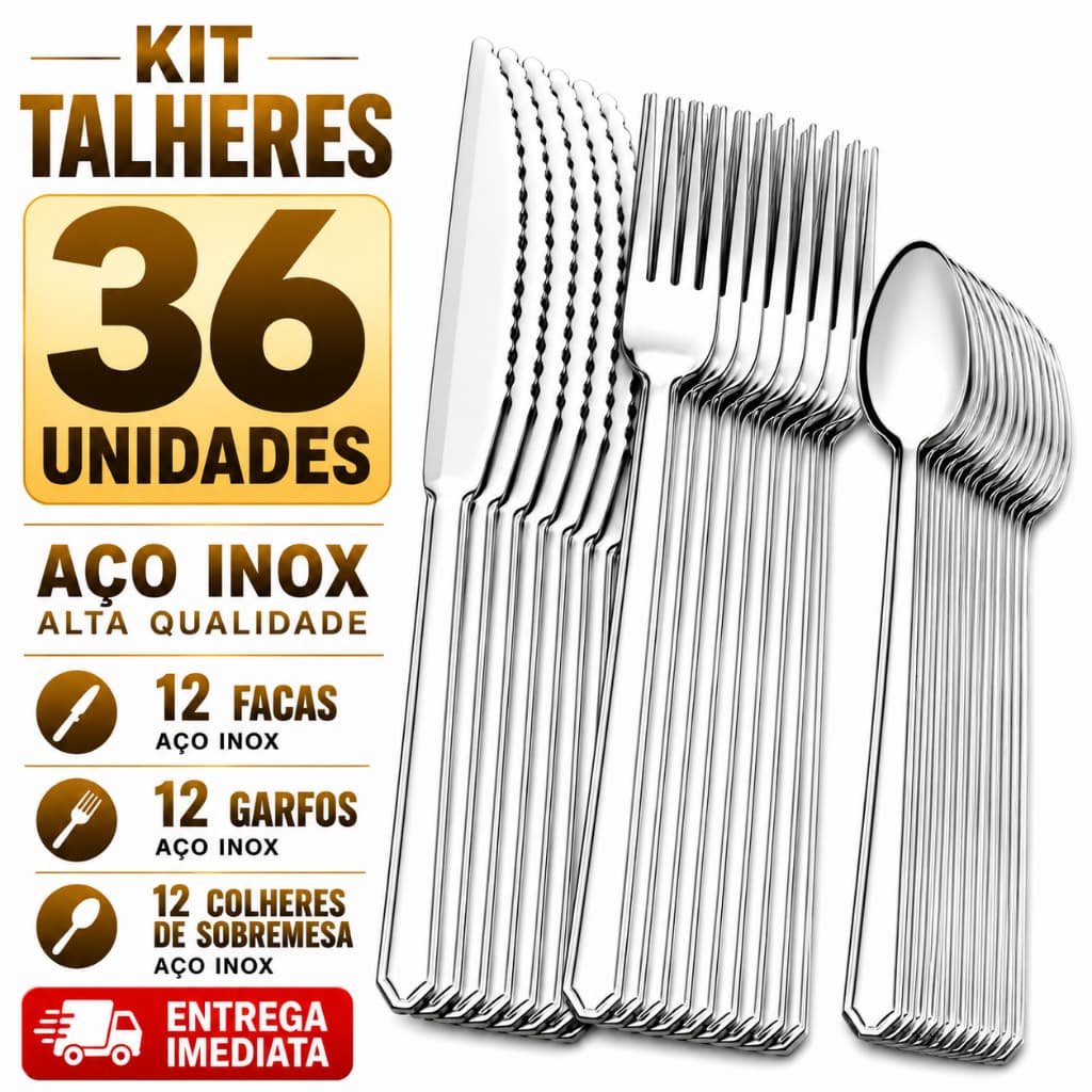 Talheres Inox 12 Faca 12 Garfo 12 Colher de Sobremesa Casa Cozinha Restaurante Buffet Qualidade Multiuso