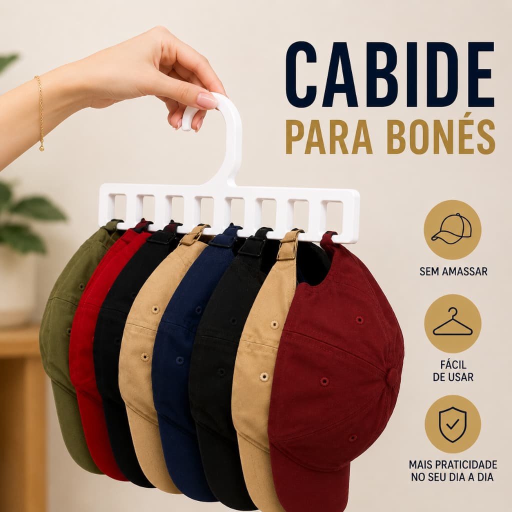 Cabide Organizador para Bonés Porta Boné para Closet Guarda-Roupa e Arara Resistente e Economiza Espaço