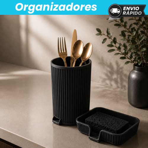 Kit Organizador de Pia Cozinha | Porta Talheres Escorredor + Bandeja de Drenagem