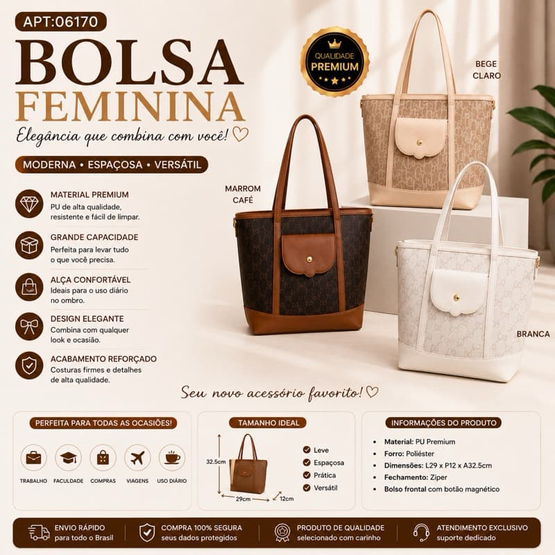 BOLSA TOTE FEMININA PREMIUM F0024