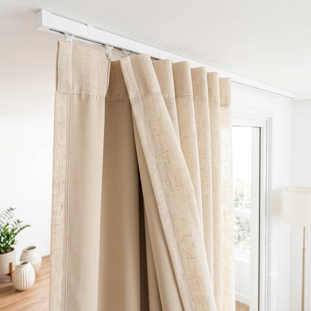Cortina TRILHO SUIÇO 3M, 4M, 5M, 6M Cortina com Forro de Microfibra + Voil de Linho Tecido Premium