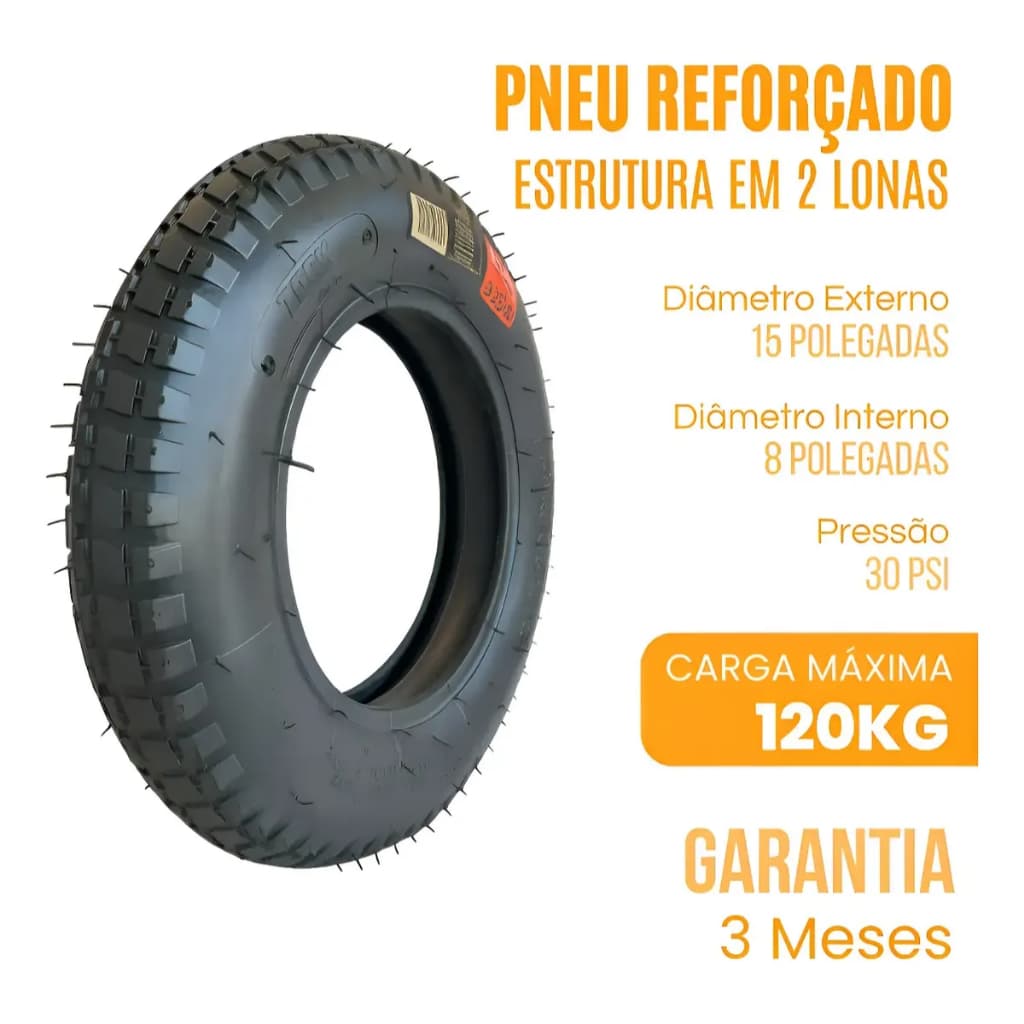 Pneu 3.25-8 Para Carrinho De Mão, 2 Lonas, Aro 8 - Toak