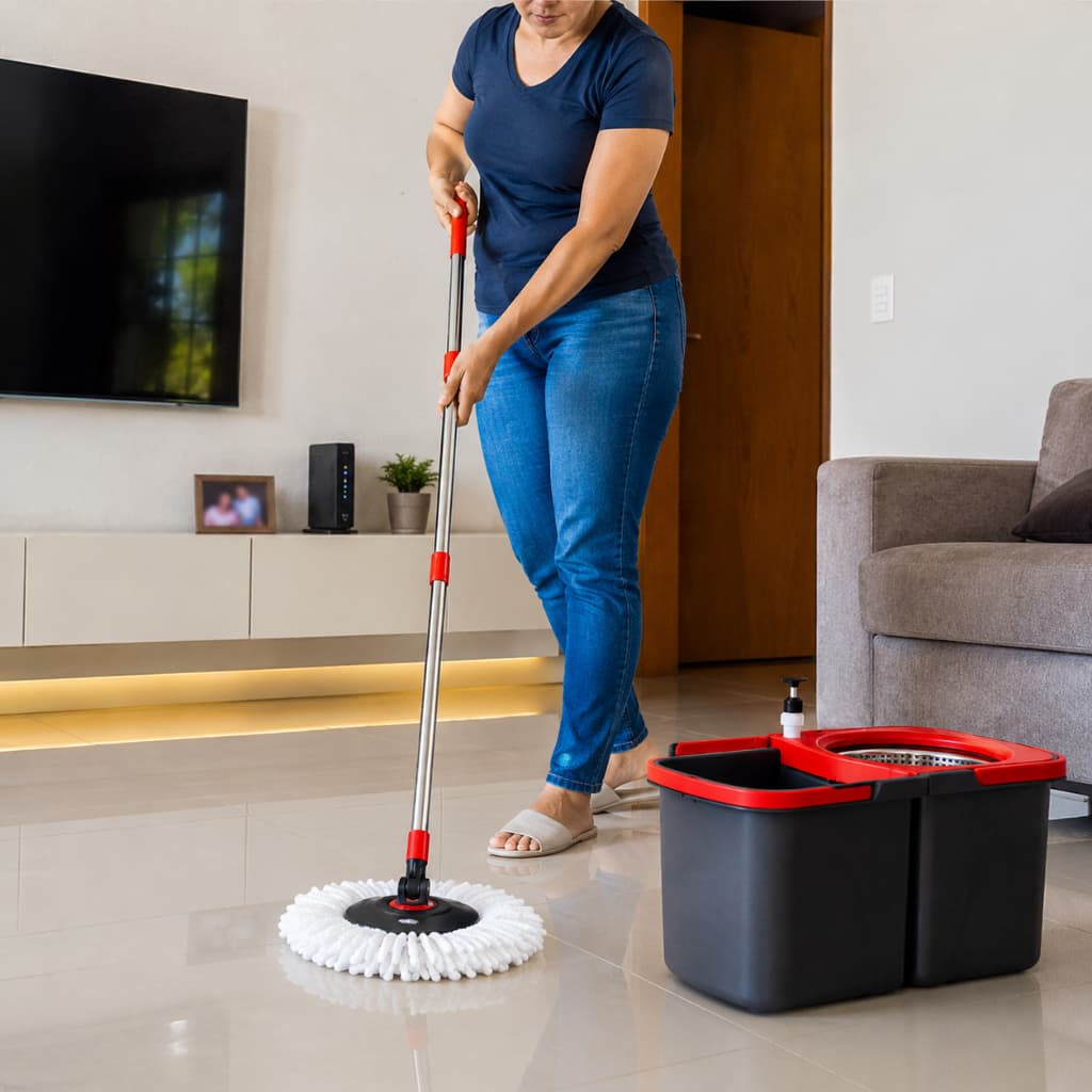 Mop Giratório Esfregão com Balde Duplo Limpeza Rápida Eficiente Centrífuga em Aço Inox Desmontável🧹