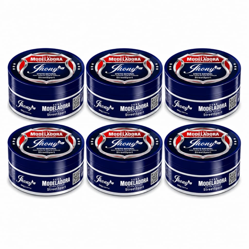 Kit 6 Pastas Modeladoras Capilar Street Sport Jhony Barber 6x150g Alta Fixação 24h Efeito Natural