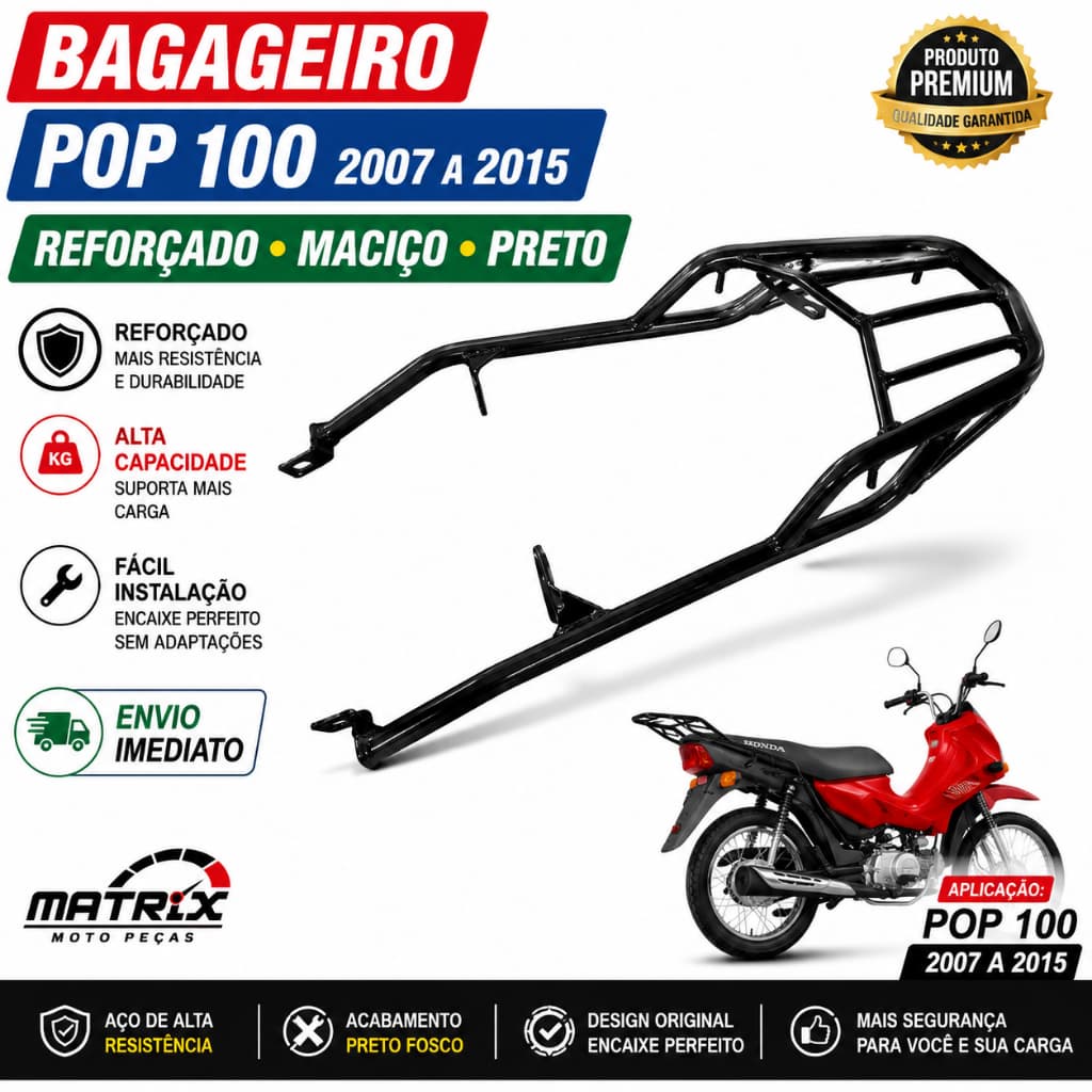 Bagageiro Pop 100 2007 A 2015 Reforçado Maciço Preto