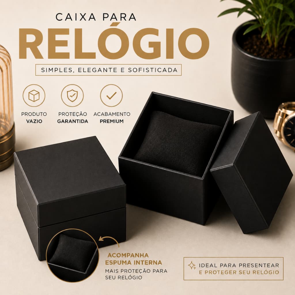 Caixinha Para Colocar Relógio Preto Com Almofada Kit 1/5/10 Dia Dos Pais