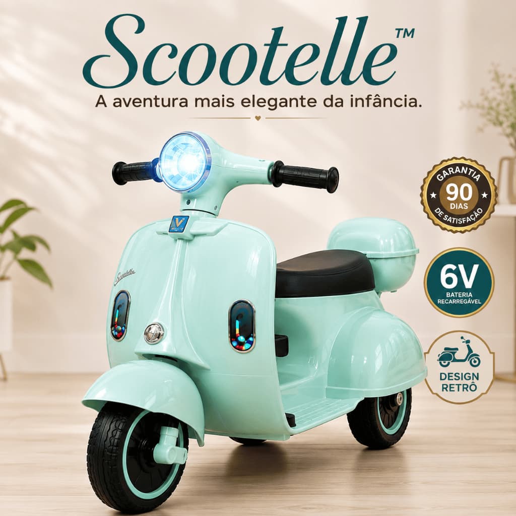 Scootelle™ Scooter Elétrica Infantil 6V Retrô Recarregável com Luzes Moto Infantil Menino Menina