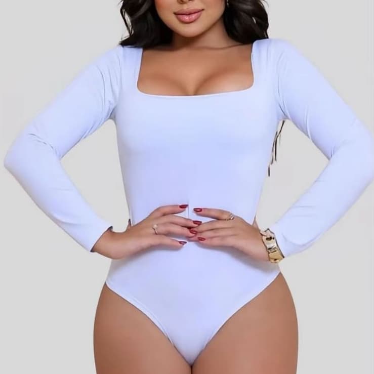 Body Manga Longa Decote Quadrado Suplex Liso Collant | Blusa Segunda Pele