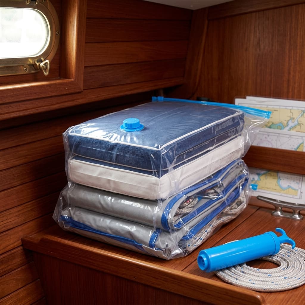 Kit of 5 or 10 Vacuum Storage Bags with Organizer and Manual Pump for Wardrobe Organization, Travel, Reusable