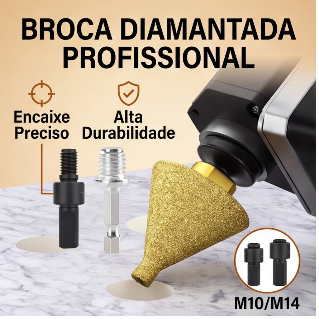 Broca Diamantada Chanfrada M10 M14 Ferramenta de Perfuração para Cerâmica Porcelanato Vidro Pedra