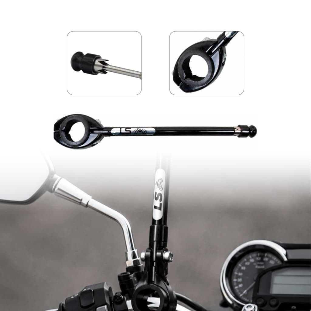 Antena Retrátil Corta-Pipa Preta para Guidão de Moto Cromado 6 Estágios Reclinável Abraçadeira Larga
