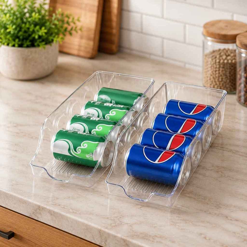 Organizador Porta Latas Geladeira Dispenser Acrilico Suporte Multiuso Armário Cozinha Dispensa 1 e 2 unidades