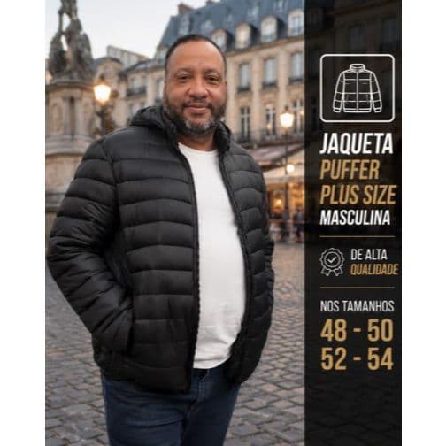 Jaqueta Puffer Masculina Plus Size Tamanhos Especiais 48 50 52 54 Com Capuz Removível Alta Qualidade com 4 bolsos