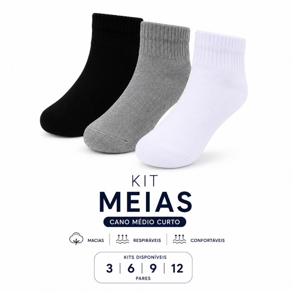 Kit 3 Pares de Meias Infantis Meninos Cano Médio Curto Menino Confortáveis 2 a 10 Anos