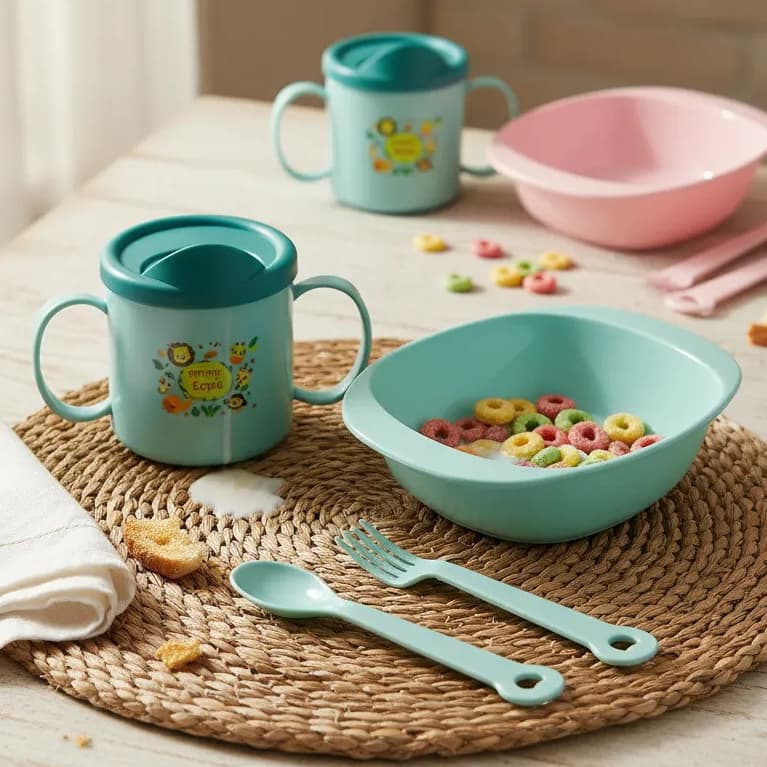 Kit Refeição Infantil Bebê Criança 4 Peças Prato Copo Garfo Colher