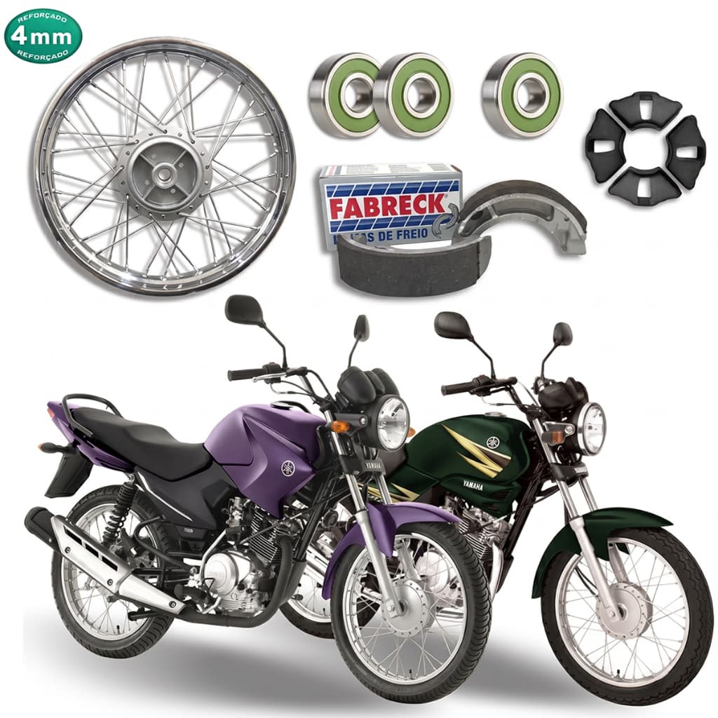 Roda Aro Calha Jante Traseira Completa Cromada Montada Patim Rolamentos Bucha Ybr 125 / Factor 125