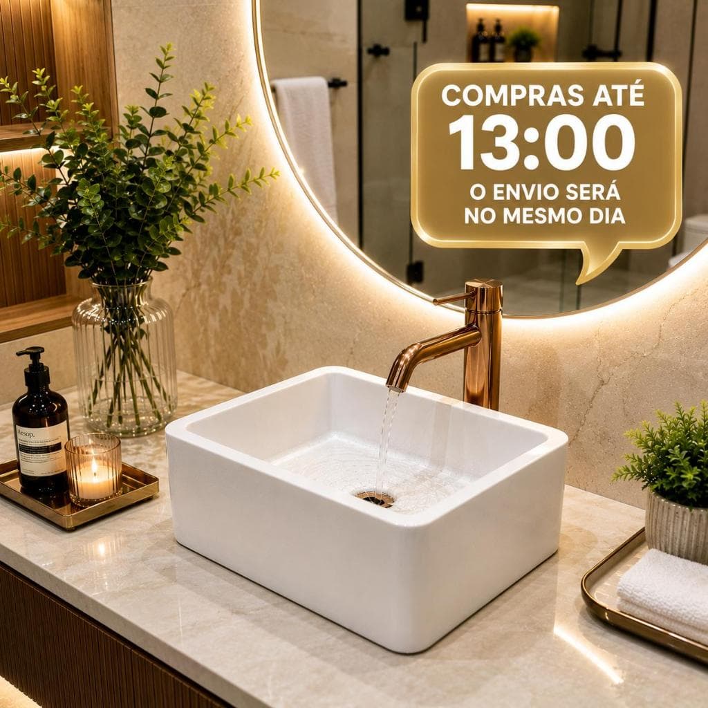 Cuba para Banheiro de Sobrepor Retangular Branca Compacta Luxo