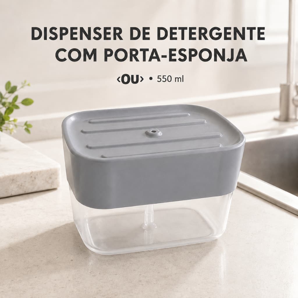 Dispenser para Detergente com Porta-Esponja Ou 550 ml – Bege ou Chumbo
