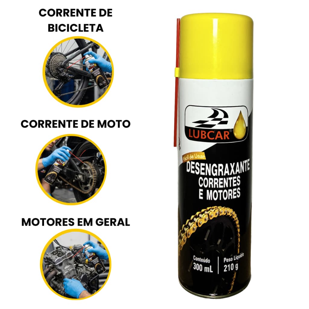 Desengraxante Spray 300ml Limpa Correntes Motos Bicicletas Karts – Remove Graxa e Óleo