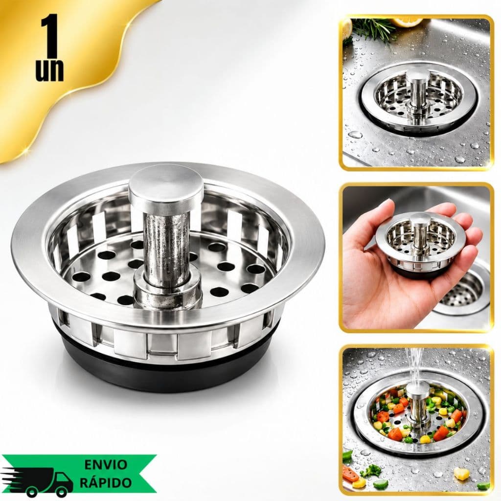 Cestinha Ralo de Pia de Cozinha 6cm Válvula Americana Cesto Cromado Para Cuba 6mm