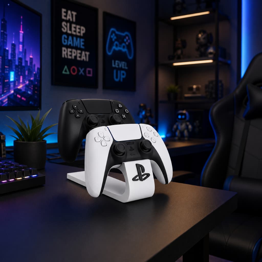Suporte Duplo Controle Gamer PS5 PS4 Base Organizadora Setup Premium Design Moderno e Minimalista para Seu Quarto e Sala