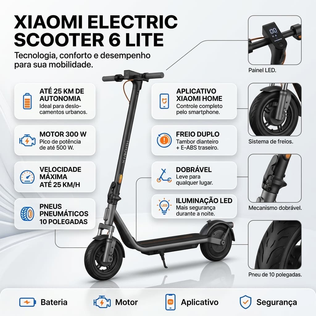 Patinete Elétrico Xiaomi Electric Scout 6 Lite