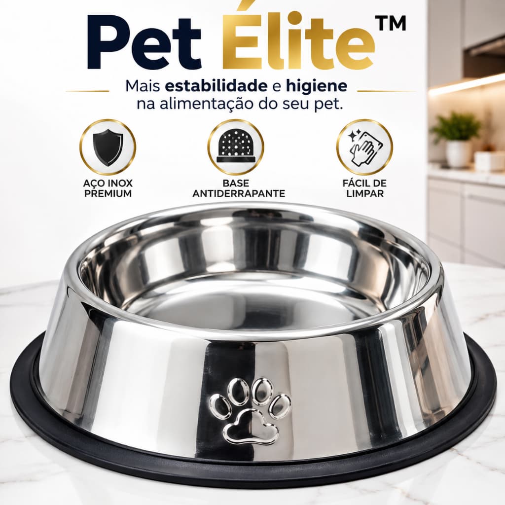 Comedouro Inox Antiderrapante 30cm Cachorro e Gato Grande Base Emborrachada Aço Inoxidável Premium