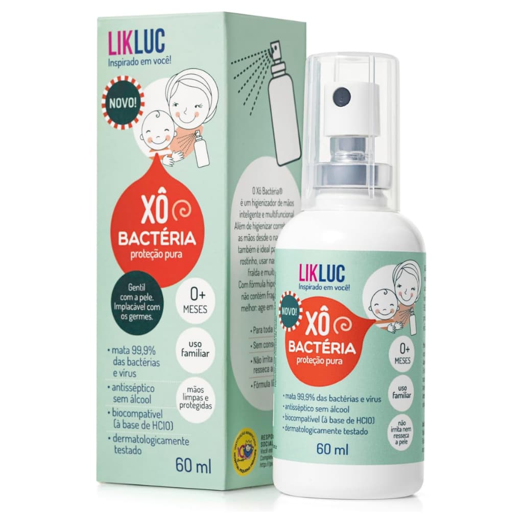 Xô Bactéria Spray Likluc 60ml 0M+ Sem Álcool Fórmula Biocompatível Para Limpeza Rápida e Segura de Brinquedos, Chupetas