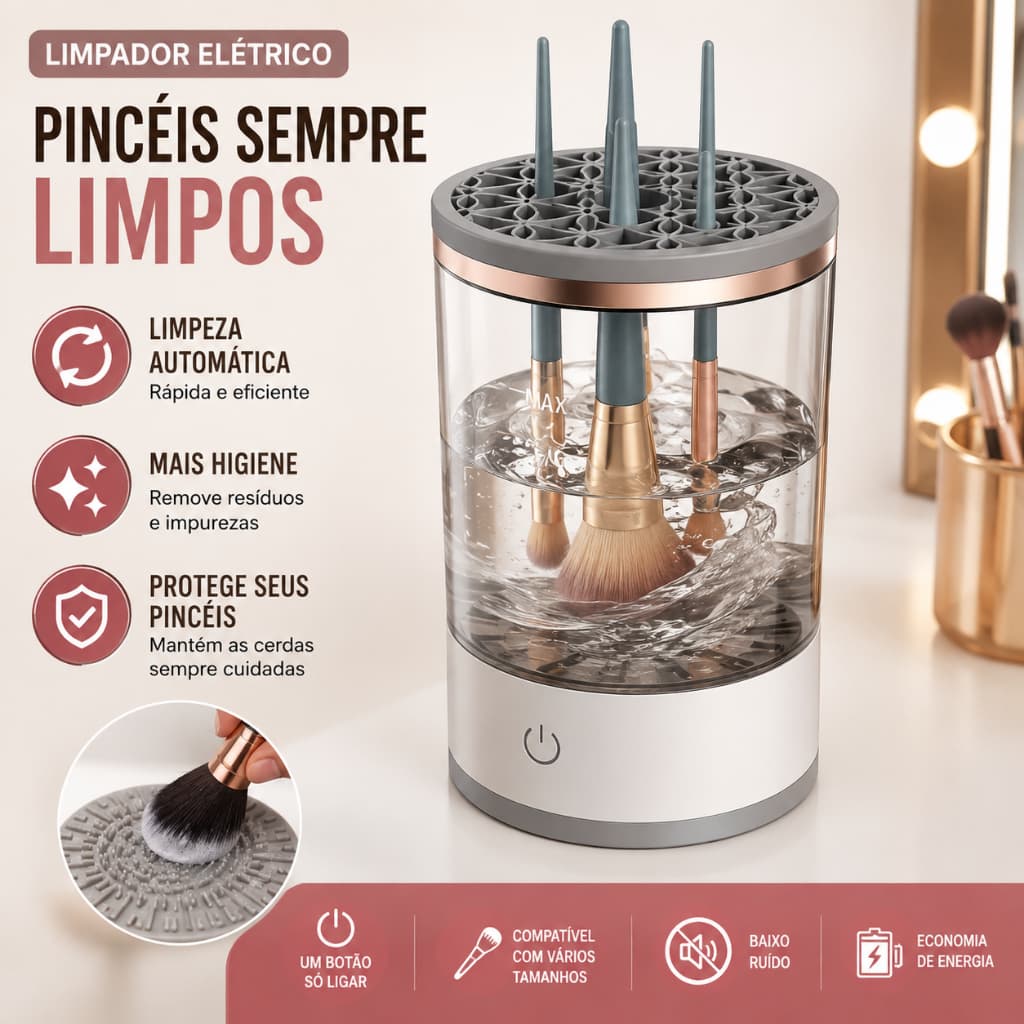 Limpador de Pincéis de Maquiagem Elétrico Automático para Limpeza Rápida