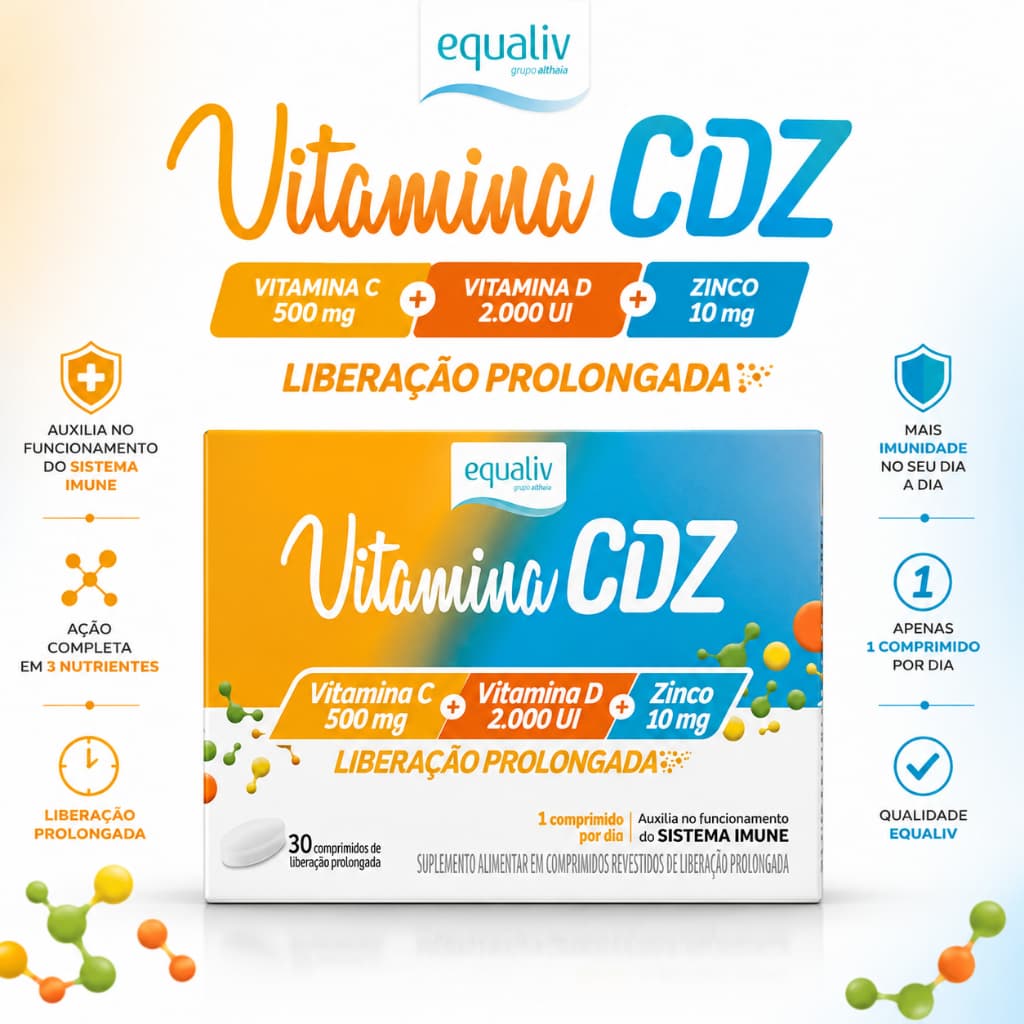 Vitamina D + C + Zinco Equaliv 30 Cáps. Imunidade Completa Sem Sabor