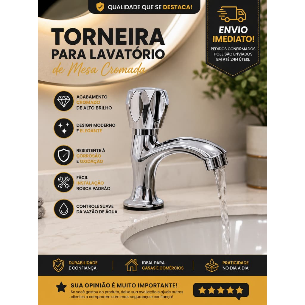 Torneira Para Lavatório de Mesa Banheiro Lavabo Cromada Inox