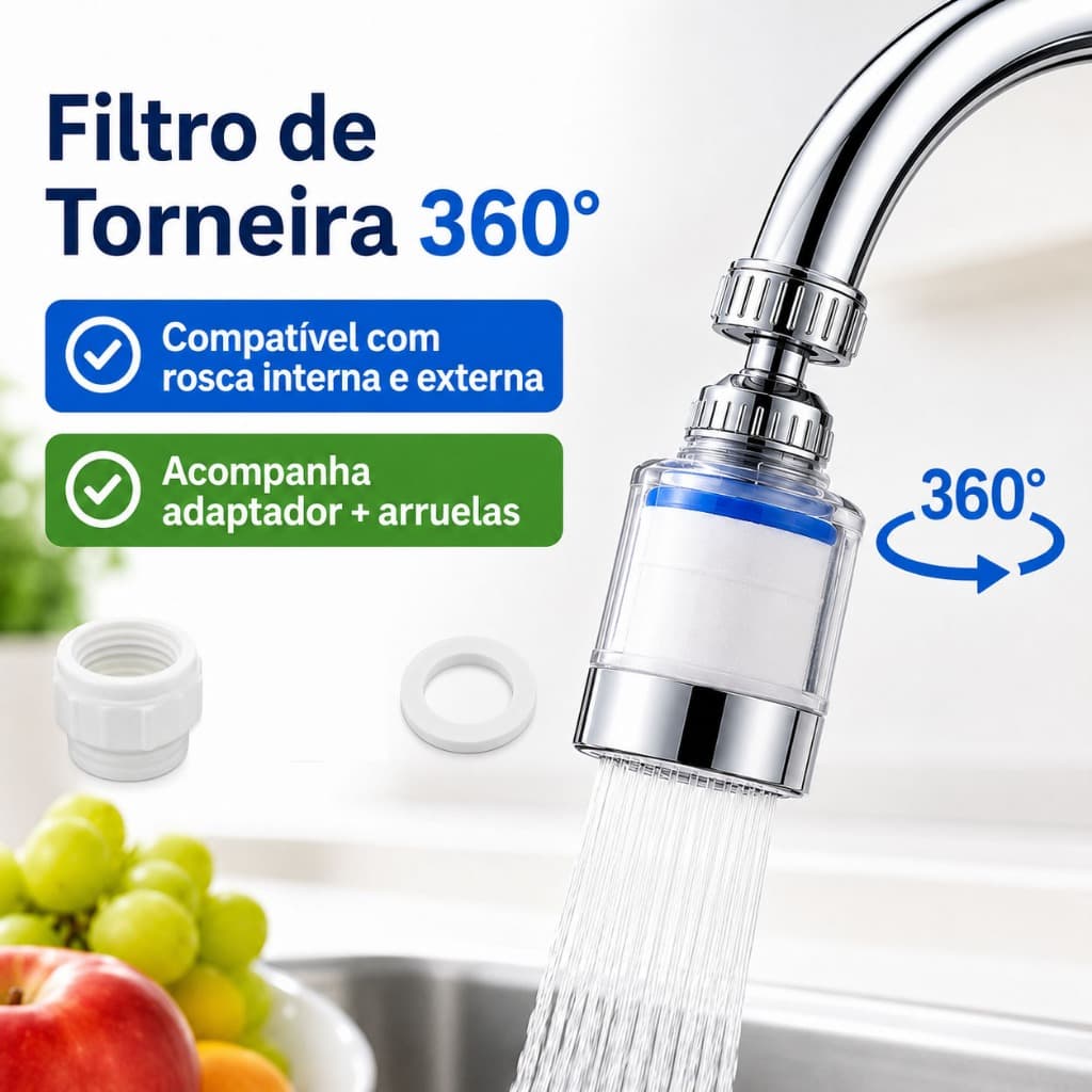 360° Rotating Faucet Filter for Kitchen Sink,filtro de torneira/Anti Splash Water Saver with Free conversão de rosca