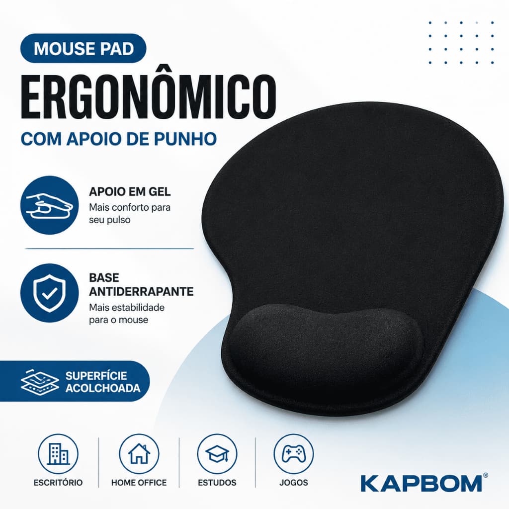 Suporte Mouse Pad Ergonômico com Apoio de Punho Super Macio