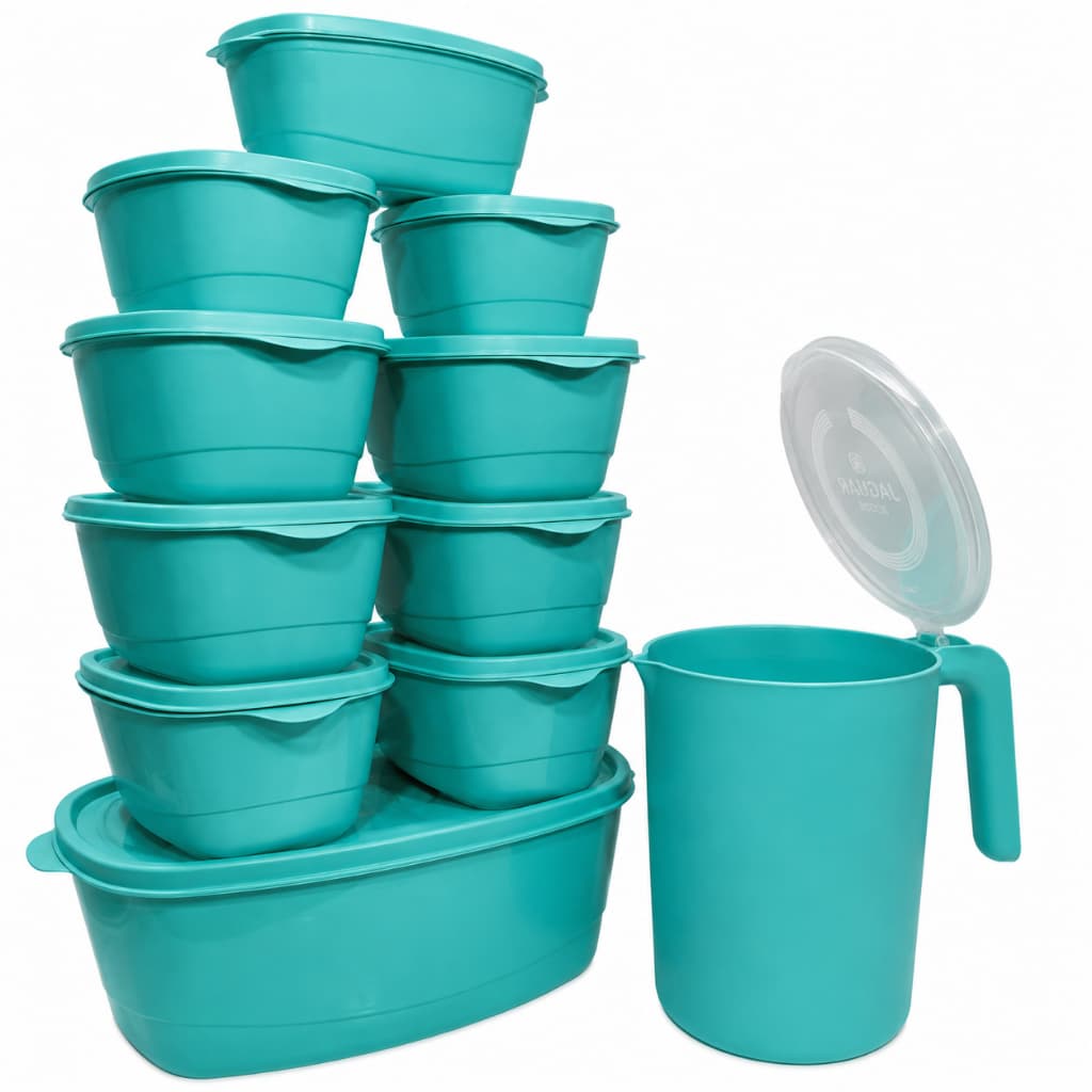 Kit 10 Potes com Tampa + Jarra 1,8L BPA Free para Mantimentos, Freezer e Micro-ondas
