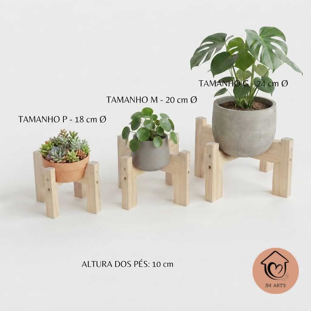 Kit 3 Suporte De Chão Para Vaso Planta Madeira pinus - com apoio lateral