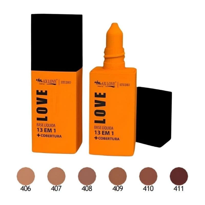 Base Liquida Max Love Matte Longa Duracao Original - 13 em 1 ou Maxima Cobertura Toque Seco