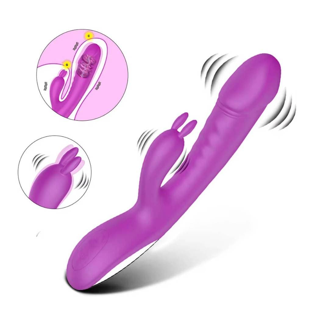 Massageador Elétrico Portátil Recarregável Coelho Roxo Com 10 Modos Para Relaxamento e Auto Cuidado