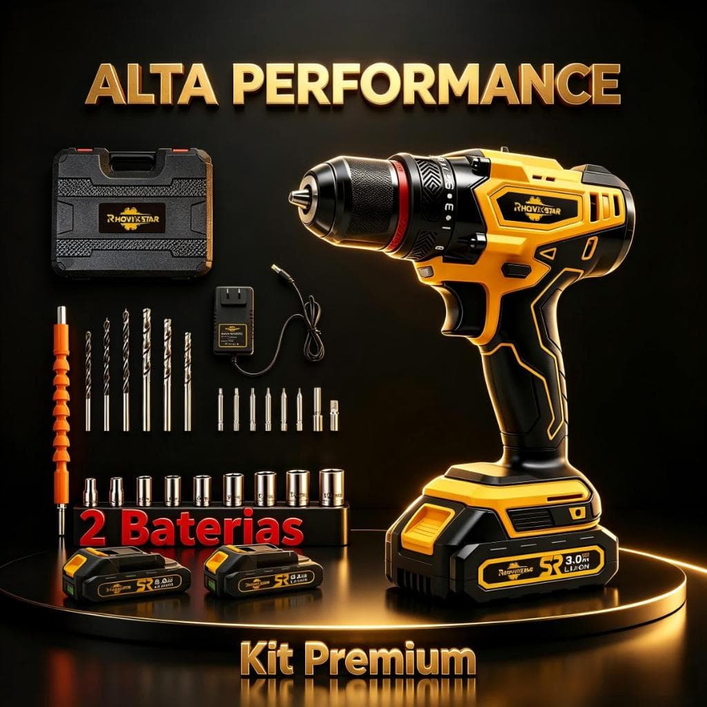 Furadeira, Chave Inglesa e Chave De Fenda 3 Em 1，20V,2*3AH Baterias,Kit Completo De Acessórios,Com Maleta Portátil