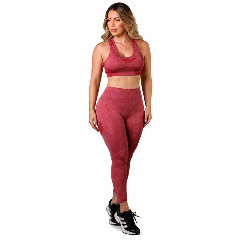 Conjunto Feminino Academia Sem Costura Top Legging Cintura Alta Fitness Yoga Treino Modelador conjunto sem costura