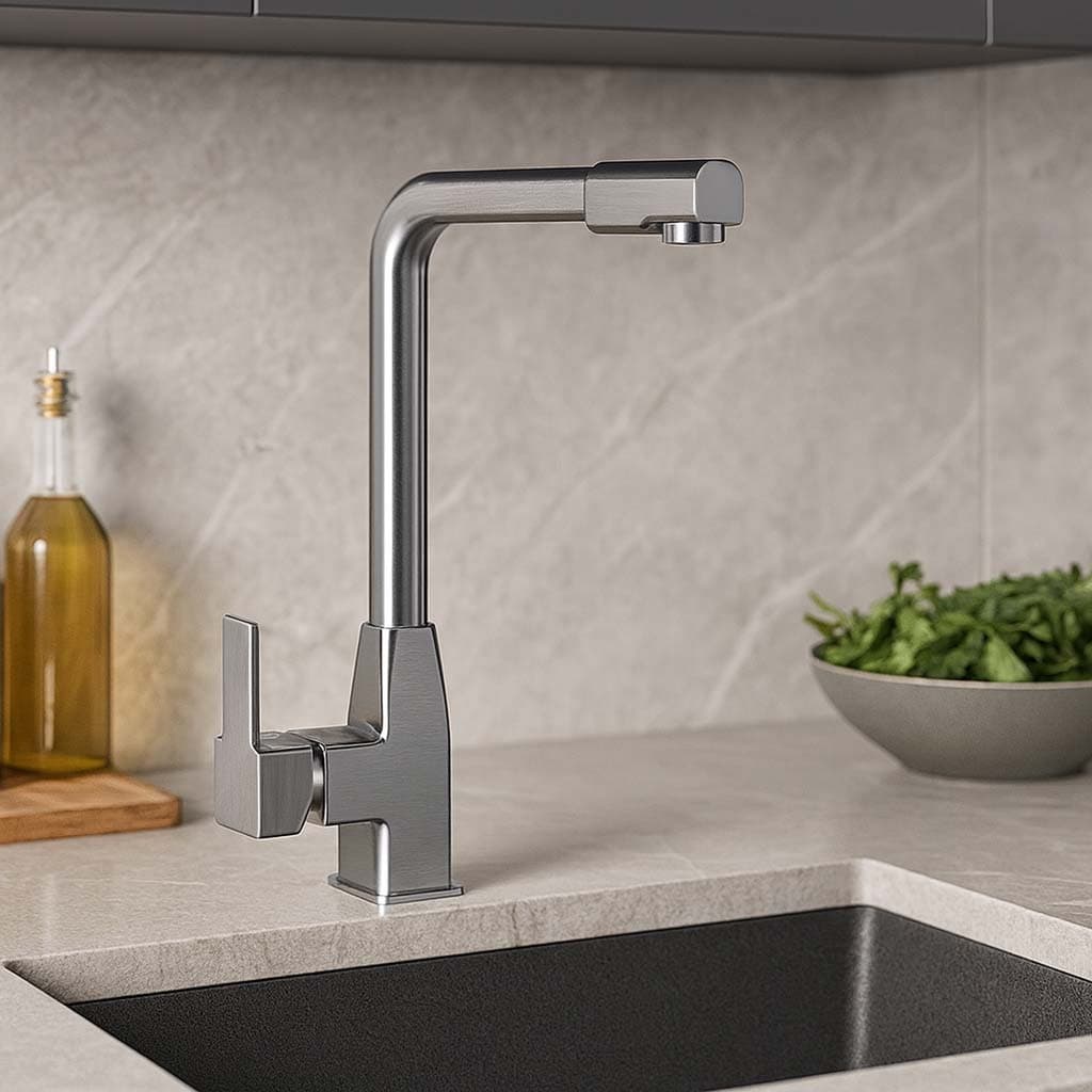 Torneira Cozinha Gourmet Monocomando Escovada Misturador Água Quente Fria Bica Alta Quadrada Bancada