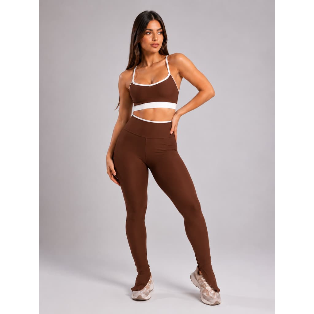 Conjunto Aline Top Legging Flare com Fenda e Alças finas