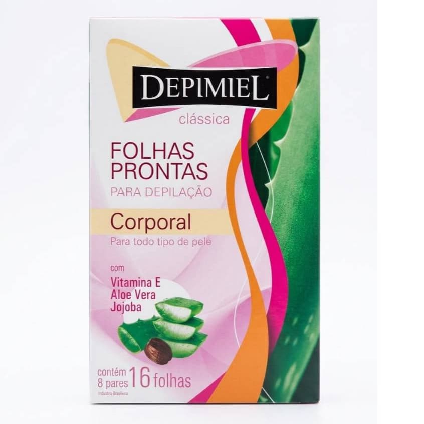 Folhas Depilatórias Corporal com Aloe Vera e Vitamina E - 16 folhas ( 8 pares) - Depimiel