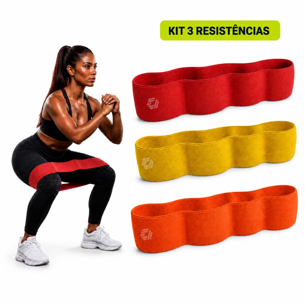 Kit 3 Faixas Elastica Hip Band 3 Tensões Mini Resistente Treinamento Funcional Academia Musculação